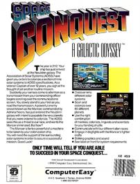 Box back cover for Space Conquest: A Galactic Odyssey on the Commodore Amiga.