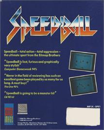 Box back cover for Speedball on the Commodore Amiga.