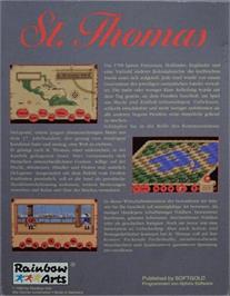 Box back cover for St. Thomas on the Commodore Amiga.