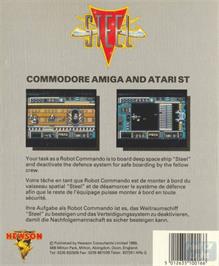 Box back cover for Steel on the Commodore Amiga.