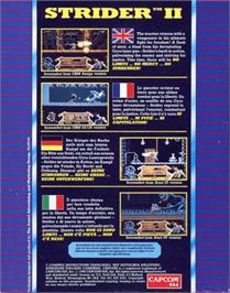 Box back cover for Strider 2 on the Commodore Amiga.