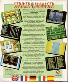 Box back cover for Striker Manager on the Commodore Amiga.