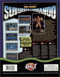 Box back cover for Suburban Commando on the Commodore Amiga.