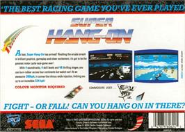Box back cover for Super Hang-on on the Commodore Amiga.