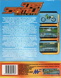 Box back cover for Super Scramble Simulator on the Commodore Amiga.