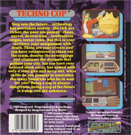 Box back cover for Techno Cop on the Commodore Amiga.