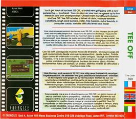 Box back cover for Tee Off on the Commodore Amiga.