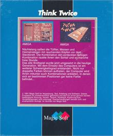 Box back cover for Think Twice on the Commodore Amiga.