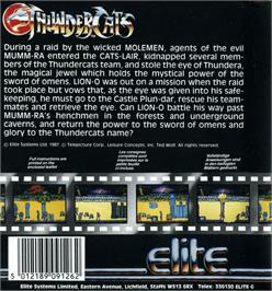 Box back cover for Thunder Cats on the Commodore Amiga.