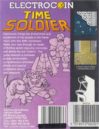 Box back cover for Time Soldier on the Commodore Amiga.