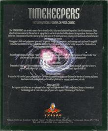 Box back cover for Timekeepers on the Commodore Amiga.