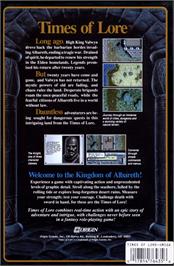 Box back cover for Times Of Lore on the Commodore Amiga.