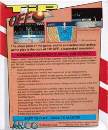 Box back cover for Tip Off on the Commodore Amiga.
