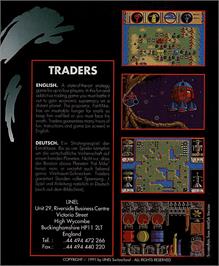Box back cover for Traders: The Intergalactic Trading Game on the Commodore Amiga.