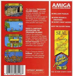 Box back cover for Treasure Island Dizzy on the Commodore Amiga.