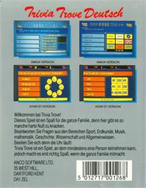 Box back cover for Trivia Trove on the Commodore Amiga.