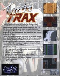 Box back cover for Turbo Trax (Arcane) on the Commodore Amiga.