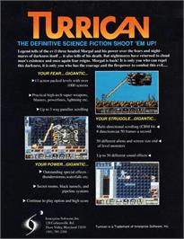Box back cover for Turrican on the Commodore Amiga.