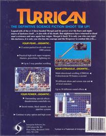 Box back cover for Turrican on the Commodore Amiga.