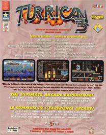 Box back cover for Turrican 3 on the Commodore Amiga.
