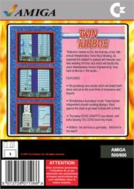 Box back cover for Twin Turbos on the Commodore Amiga.