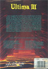 Box back cover for Ultima III: Exodus on the Commodore Amiga.