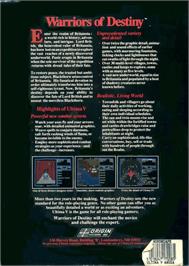 Box back cover for Ultima V: Warriors of Destiny on the Commodore Amiga.