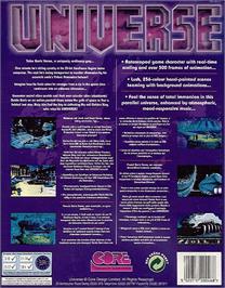 Box back cover for Universe on the Commodore Amiga.
