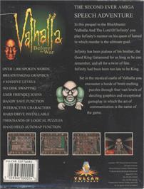 Box back cover for Valhalla: Before the War on the Commodore Amiga.