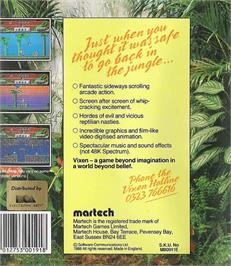 Box back cover for Vixen on the Commodore Amiga.