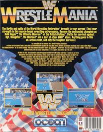 Box back cover for WWF Wrestlemania on the Commodore Amiga.