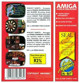 Box back cover for Wacky Darts on the Commodore Amiga.