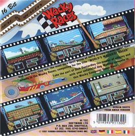 Box back cover for Wacky Races on the Commodore Amiga.