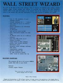 Box back cover for Wall Street Wizard on the Commodore Amiga.
