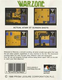Box back cover for War Zone on the Commodore Amiga.
