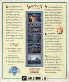 Box back cover for Warlock - The Avenger on the Commodore Amiga.