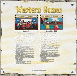 Box back cover for Western Games on the Commodore Amiga.