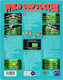 Box back cover for Wild Cup Soccer on the Commodore Amiga.