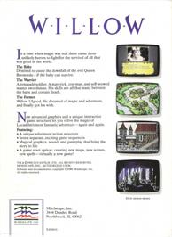 Box back cover for Willow on the Commodore Amiga.