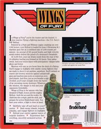 Box back cover for Wings Of Fury on the Commodore Amiga.