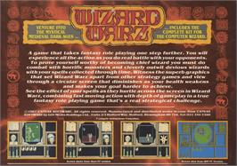 Box back cover for Wizard Warz on the Commodore Amiga.