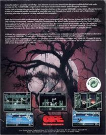Box back cover for Wolfchild on the Commodore Amiga.