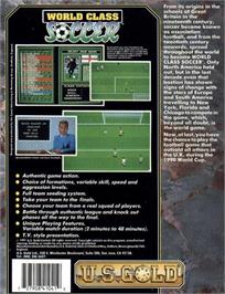 Box back cover for World Class Soccer on the Commodore Amiga.