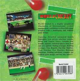 Box back cover for World Cricket on the Commodore Amiga.