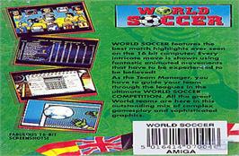 Box back cover for World Soccer on the Commodore Amiga.
