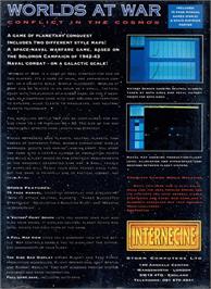 Box back cover for Worlds at War - Conflict in the Cosmos on the Commodore Amiga.