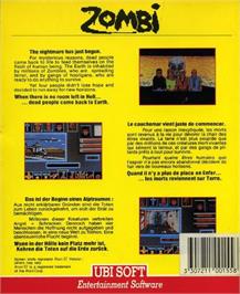 Box back cover for Zombi on the Commodore Amiga.