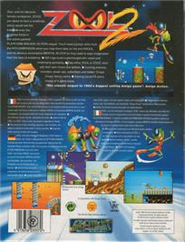 Box back cover for Zool 2 on the Commodore Amiga.