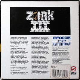 Box back cover for Zork III: The Dungeon Master on the Commodore Amiga.