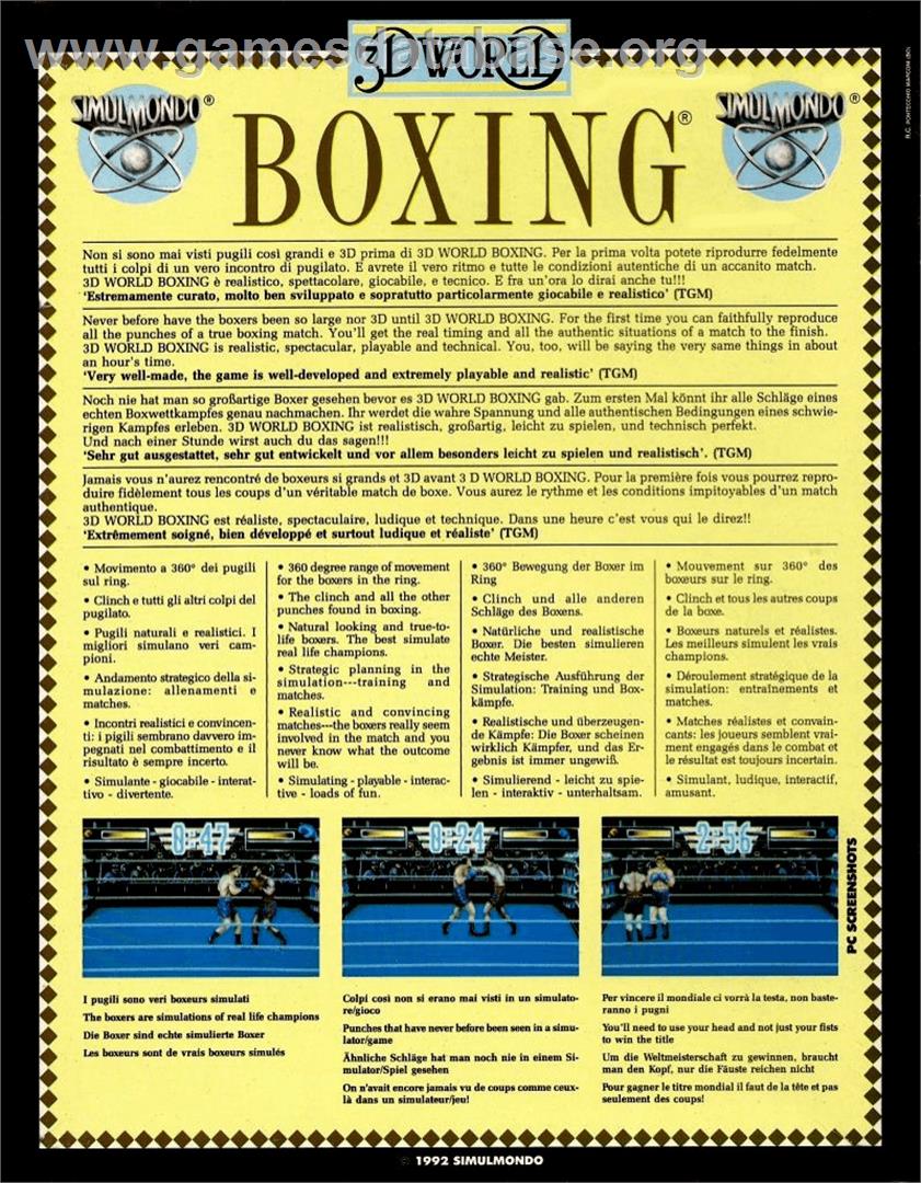 3D World Boxing - Commodore Amiga - Artwork - Box Back